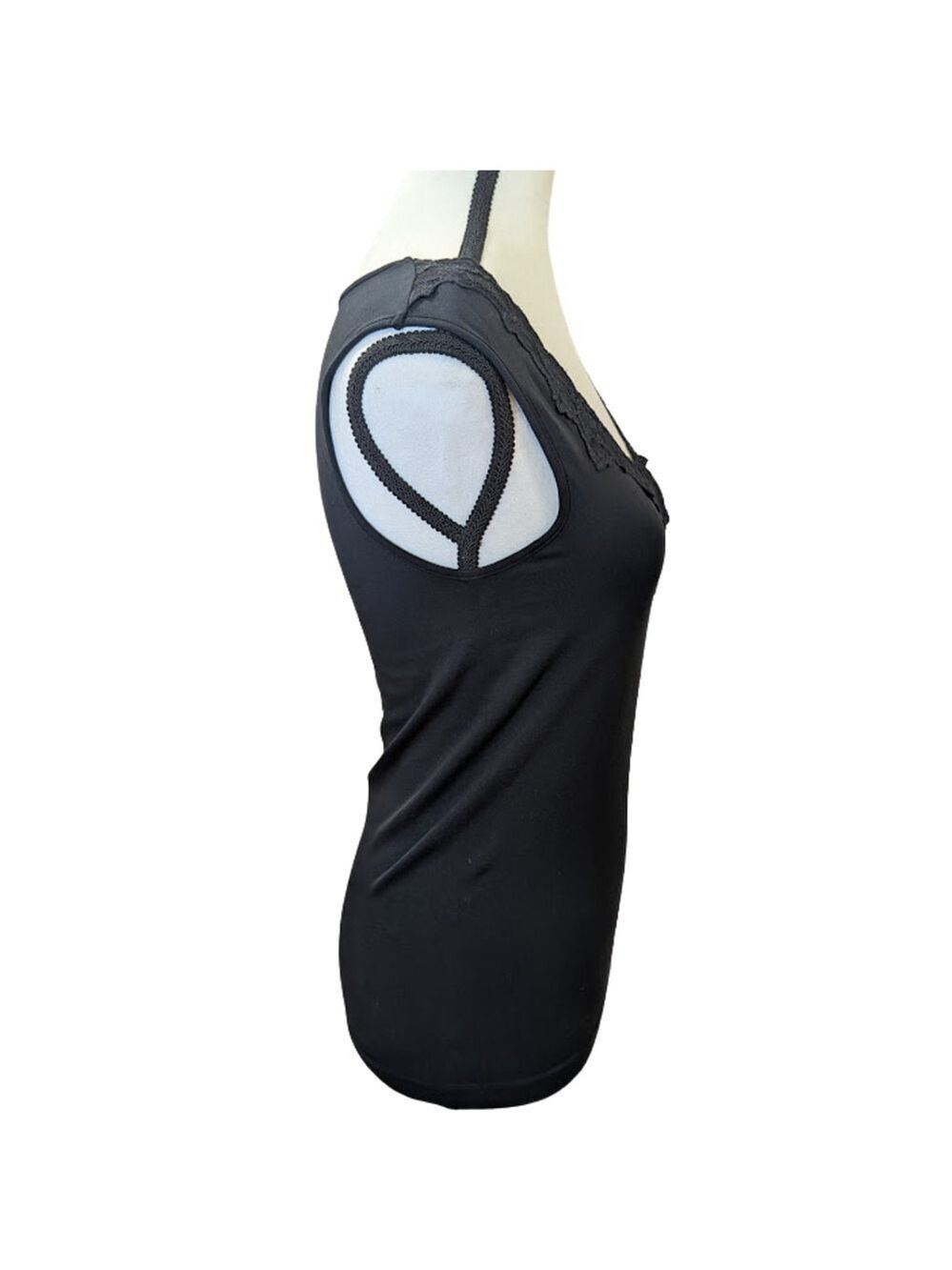 Banana Republic Petite Lace Trim V-Neck Tank Black Soft Goth Camisole Dark Roman - Picture 2 of 12